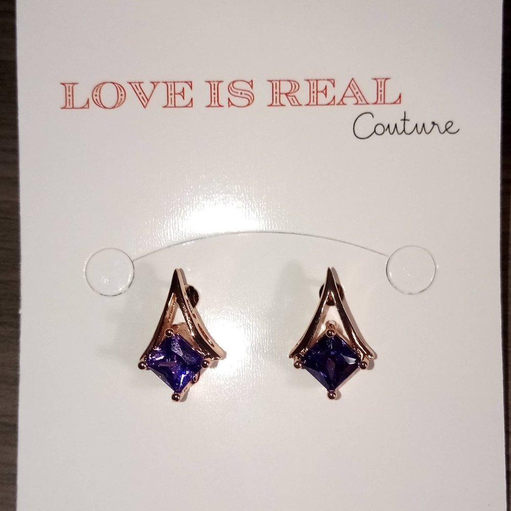 Purple and Rose Gold Geometric Lever Back Earrings - Picture 2 of 9